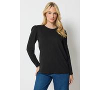 M&Co Women's Cotton Puff Sleeve Blouse in Black | Size: 18