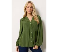 M&Co Women's Crochet Button Up Blouse in Green | Size: 18