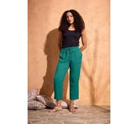 M&Co Women's Cropped Linen Trousers in Teal | Size: 18 M&Co Teal 18