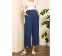 M&Co Women's Cropped Wide Leg Linen Trousers in Dark Navy | Size: 22-24 M&Co Dark Navy 22-24