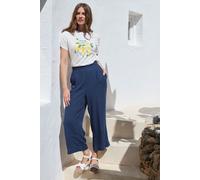 M&Co Women's Cropped Wide Leg Linen Trousers in Dark Navy | Size: 22-24 M&Co Dark Navy 22-24