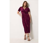 M&Co Women's Crushed Velvet Knot Front Dress in Dark Red | Size: 20