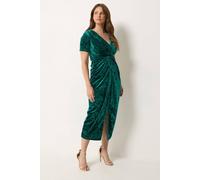 M&Co Women's Crushed Velvet Knot Front Dress in Green | Size: 12
