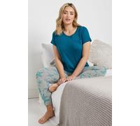 M&Co Womens Cuffed Star & Moon Print Pyjama Set - Women's Blue