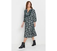 M&Co Women's Damask Print Lace Trim Dress in Dark Blue | Size: 14