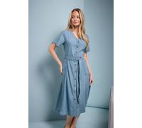 Collarless Button Through Shirt Dress M&Co Blue 12