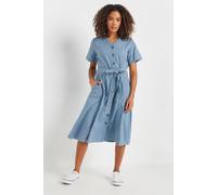 M&Co Women's Denim Tie Waist Shirt Dress in Blue | Size: 16