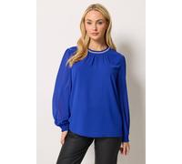 M&Co Women's Diamante Neck Trim Blouse in Cobalt | Size: 12 M&Co Cobalt 12