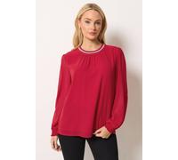 M&Co Women's Diamante Neck Trim Blouse in Red | Size: 16 M&Co Red 16