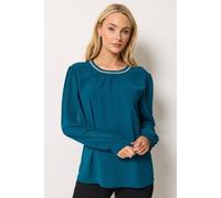 M&Co Women's Diamante Neck Trim Blouse in Teal | Size: 20