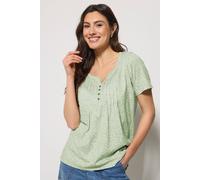 M&Co Women's Ditsy Floral Cotton Henley Top in Light Green | Size: 12 M&Co Light Green 12