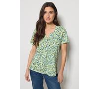 M&Co Women's Ditsy Floral Cotton Henley Top in Light Green | Size: 12 M&Co Light Green 12