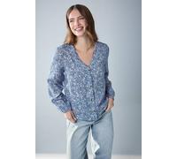 M&Co Women's Ditsy Floral Long Sleeve Blouse in Blue | Size: 10 M&Co Blue 10