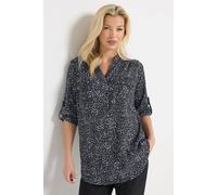 M&Co Women's Ditsy Floral Print Half Placket Shirt in Black | Size: 14 M&Co Black 14