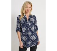 M&Co Women's Ditsy Floral Print Half Placket Shirt in Mid Navy | Size: 12 M&Co Mid Navy 12