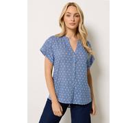 M&Co Women's Dobby Notch Neck Cotton Blouse in Blue | Size: 18