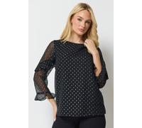 M&Co Women's Dobby Ruffle Sleeve Blouse in Black | Size: 20