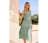 M&Co Women's Dobby Sleeveless Tiered Cotton Midi Dress in Light Green | Size: 18 M&Co Light Green 18