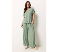 M&Co Women's Dobby Striped Top & Trouser Set in Pale Green | Size: 14 M&Co Pale Green 14