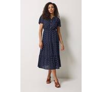 M&Co Women's Dobby Tiered Cotton Midi Dress in Dark Navy | Size: 14 M&Co Dark Navy 14
