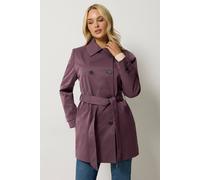 M&Co Women's Double Breasted Short Trench Coat in Purple | Size: 16