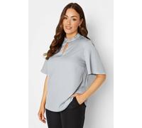 M&Co Women's Embellished Neck Keyhole Blouse in Blue | Size: 10