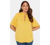 M&Co Women's Embellished Neck Keyhole Blouse in Yellow | Size: 10