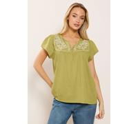 M&Co Women's Embroidered Cotton Notch Neck Top in Lime | Size: 18 M&Co Lime 18