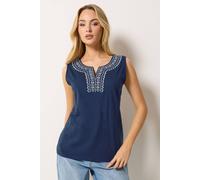 M&Co Women's Embroidered Cotton Vest Top in Mid Navy | Size: 20 M&Co Mid Navy 20