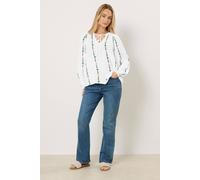 M&Co Women's Embroidered Tie Neck Blouse in Ivory | Size: 12