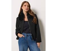 M&Co Women's Faux Fur Collar Jacket in Black | Size: 16