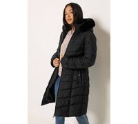 M&Co Women's Faux Fur Trim Padded Coat in Black | Size: 12