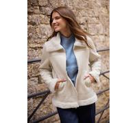 M&Co Women's Faux Suede Aviator Jacket in Ivory | Size: 10 M&Co Ivory 10