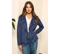 M&Co Womens Navy Blue Faux Suede Biker Jacket - Women's