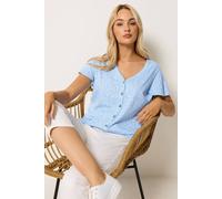 M&Co Women's Floral Cotton Frill Sleeve Blouse in Light Blue | Size: 14 M&Co Light Blue 14