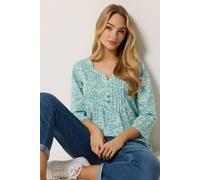 M&Co Green Floral Cotton Henley Top - Women's