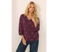 M&Co Women's Floral Embroidered Cotton Blouse in Purple | Size: 14