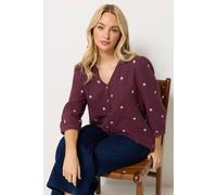 M&Co Women's Floral Embroidered Cotton Blouse in Purple | Size: 18