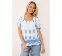 M&Co Women's Floral Embroidered Short Sleeve Top in White | Size: 10 M&Co White 10