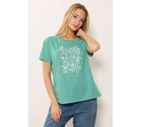 M&Co Women's Floral Graphic Print Cotton T-Shirt in Green | Size: 14