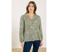M&Co Women's Floral Half Placket Long Sleeve Top in Green | Size: 16 M&Co Green 16