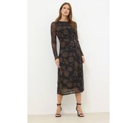 M&Co Women's Floral Mesh Twist Side Dress in Brown | Size: 20