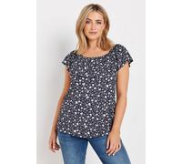 M&Co Women's Floral Print Bardot Top in Blue | Size: 14 M&Co Blue 14