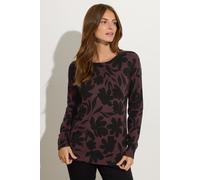 M&Co Women's Floral Print Crew Neck Jumper in Brown | Size: 10-12 M&Co Brown 10-12