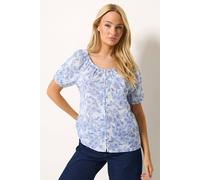 M&Co Women's Floral Print Dobby Blouse in Light Blue | Size: 12