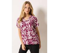 M&Co Women's Floral Print Linen Top in Raspberry | Size: 12 M&Co Raspberry 12