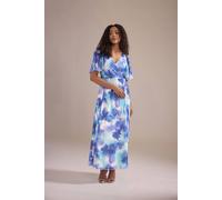 M&Co Women's Floral Print Mesh Maxi Wrap Dress in Blue | Size: 12 M&Co Blue 12