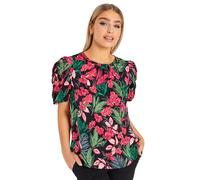 M&Co Womens Floral Print Puff Sleeve Blouse - Women's Black