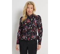 M&Co Women's Floral Print Shirred Top in Black | Size: 14 M&Co Black 14