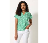 M&Co Women's Floral Print Short Sleeve Blouse in Green | Size: 20 M&Co Green 20